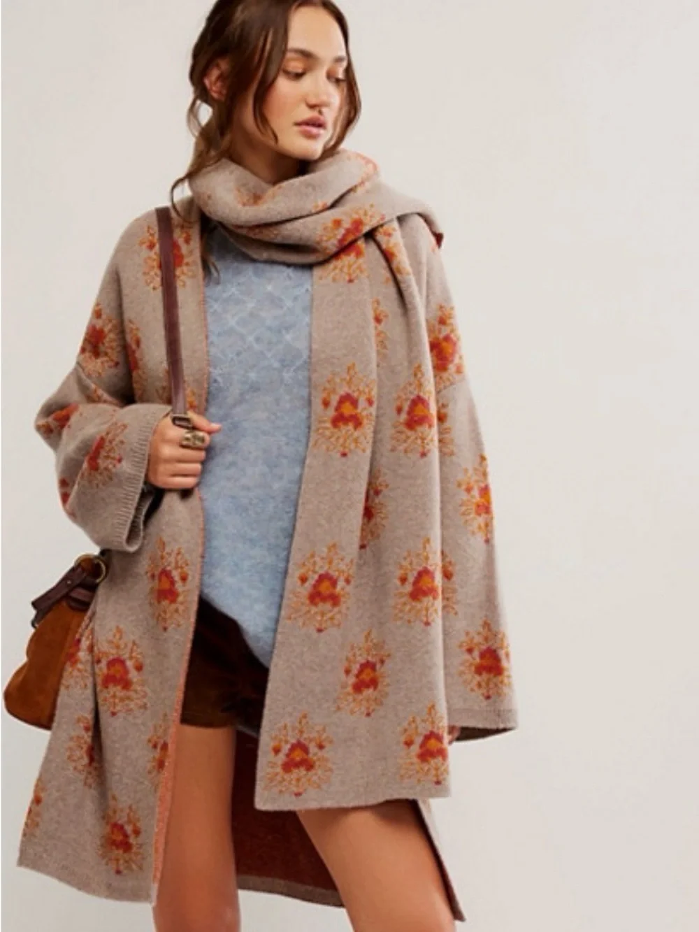 Free People  Bali Ayla Scarf Cardigan with Integrated Wrap Scarf